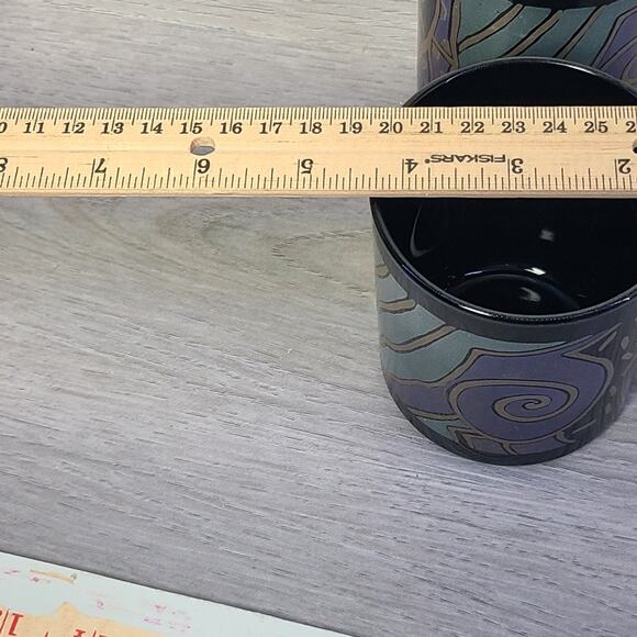 Arcoroc France Tampico Mugs Black Glass Multicolor Art Deco Design Set Of 2 - Picture 6 of 7